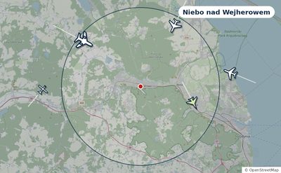 Mapa okolic miasta z sylwetkami samolotów — Niebo nad Wejherowem